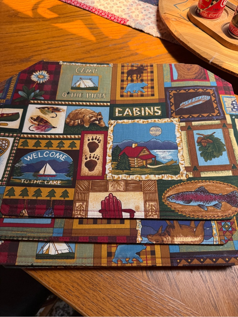 Cabin Decor -  Lodge Print Placemats with Red Buffalo Check - Lot of 8